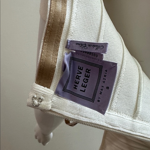 Herve Leger Cream Off-Shoulder Fringe Midi Dress - Picture 4 of 6